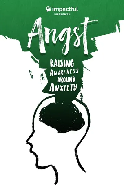 Afiche de Angst: la silueta de una cabeza y el título en letra de pincel verde.